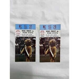 2 Vintage 1974 Penn State vs Wake Forest Football Ticket Stubs Lion Mascot Game